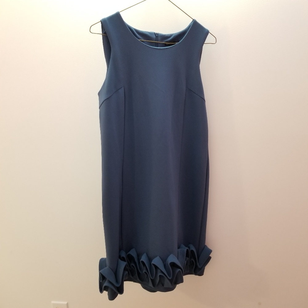 Nina Leonard Blue Ruffle Dress